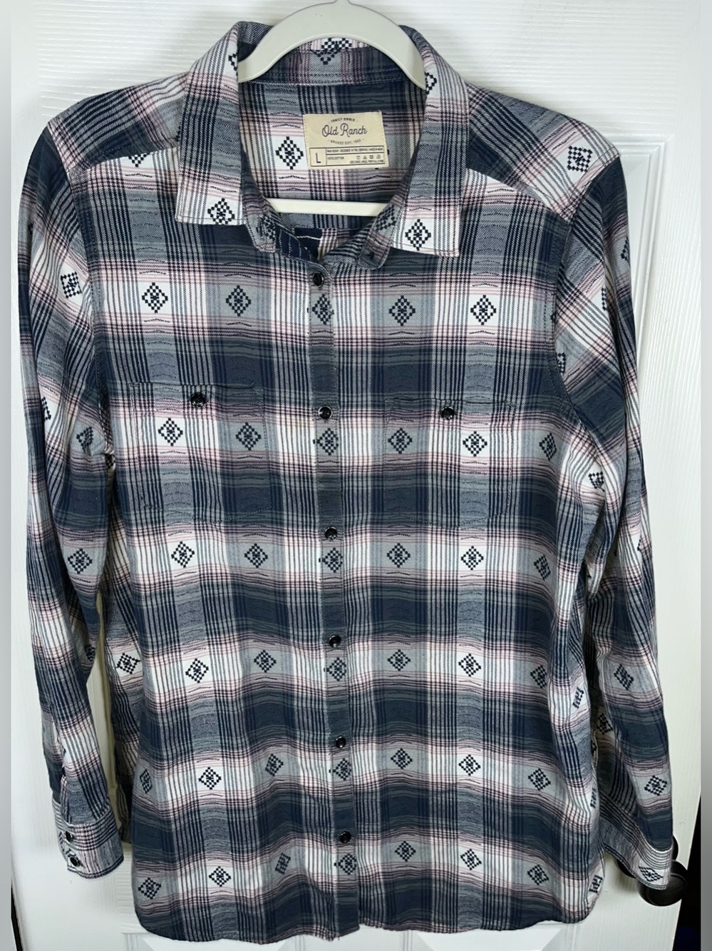 Women’s Old Ranch Long Sleeve Button Flannel Shirt Large 100% Cotton Like New L